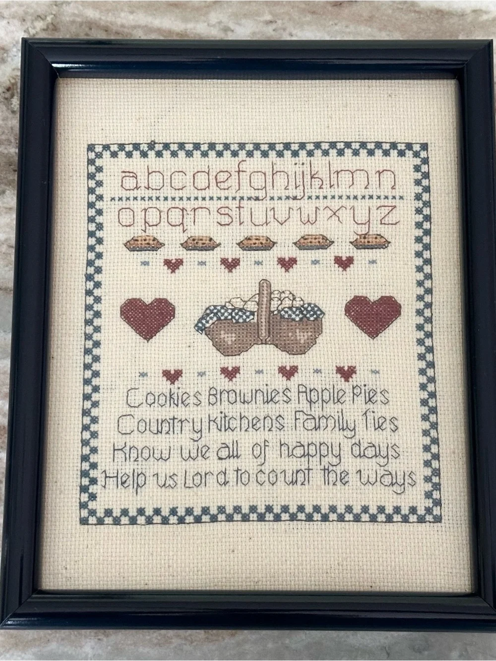 Vintage Cross Stitch 90s Framed Art -Country Kitchen /Cottage Decor /Grandmacore